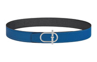 HERMES Ithaque Silver Buckle Epsom Calfskin Double-Sided Leather Belt Men's Blue Width: 3.8cm
