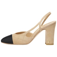 CHANEL Chunky Heel High Heels 9cm Women's Beige