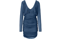 SAINT LAURENT V Neck Draped Long Sleeved Dress