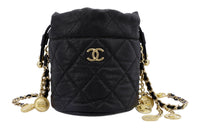 CHANEL Cow Leather Bucket Bag Handheld Wave Shoulder Bag Crossbody Bag Women's Black