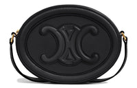 CELINE Triomphe Smooth Cow Leather Round Bag Wallet Shoulder Bag Crossbody Bag Medium Size Women's Black