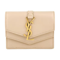 SAINT LAURENT Leather Wallet Women's Beige