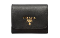 PRADA Saffiano Leather Wallet Mini Women's Black & Light Pink