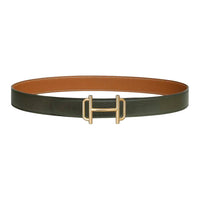 HERMES Calfskin Leather Belts Women's Green Brown Width: 3.2CM