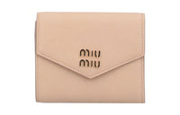 MIU MIU Leather Wallet Women's Sand Beige Yellow Color