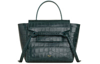 CELINE Belt Crocodile Pattern Embossed Cow Leather Shoulder Bag, Crossbody Bag, Handbag Women's Dark Green