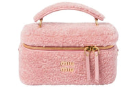 MIU MIU Leather Combo Shearling Portable Crossbody Bag Shoulder Bag Women's Pink