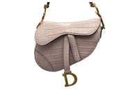 DIOR Saddle Crocodile Leather Saddle Bag Shoulder Bag Crossbody Bag Handbag Women's Nude