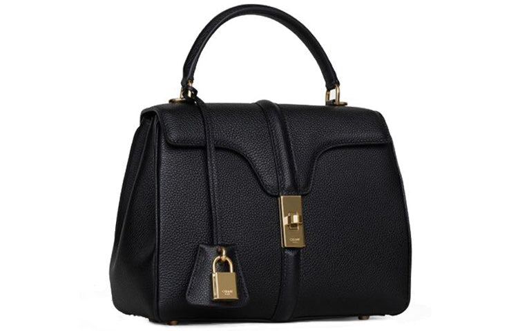 CELINE 16 Cow Leather Handbag Small Size Women's Black