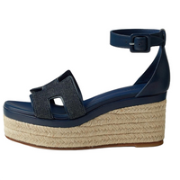 HERMES Elda Strap Sandals 8cm Women's Blue