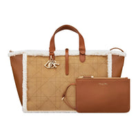 DIOR Suede With Lambskin Shearling Handbag Large Size Women's Khaki Brown