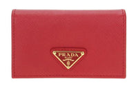 PRADA Saffiano Leather Card Holder Wallets Women's Red