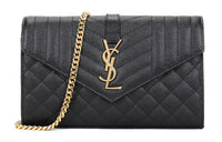 SAINT LAURENT Monogram Chain Wallet Grain De Poudre Black