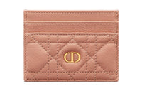 DIOR Caro Wicker Pattern Cow Leather Card Holder Women's Rose Pink