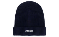 CELINE Cashmere Knitted Hat Unisex Blue