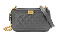 CHANEL Cow Leather Box Bag Shoulder Bag Crossbody Bag Regular Women's Gray