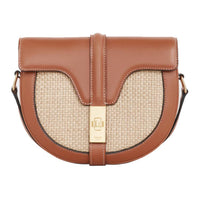 CELINE 16 Fabric Cow Leather Patchwork Handbag Shoulder Bags Small Size Unisex Natural Color & Brown Umber