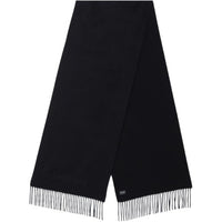 SAINT LAURENT Logo Embroidered Fringed Edge Scarf