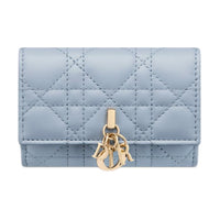 DIOR Lambskin Wallet Women's Light Blue & Pink Beige