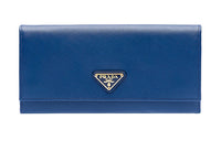 PRADA Saffiano Cow Leather Long Wallets Women's Blue