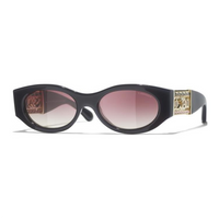 CHANEL Metal Resin Calfskin Oval Sunglasses Unisex Black