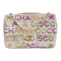CHANEL Sequins Mouth Cover Bag Crossbody Bag Small Size Women's White & Pink