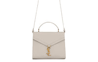 SAINT LAURENT Grained Embossed Leather Handbag Medium Size Women's White