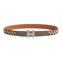 HERMES Calfskin Leather Belts Unisex Brown Width 2.4CM