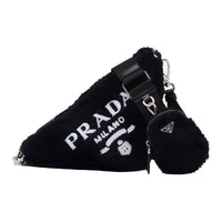 PRADA Triangle Fabric With Leather Accents Crossbody Bag Shoulder Bag Mini Women's Black