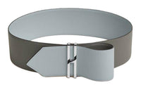 HERMES Solid Color Double-Sided Leather Belts Women's Gray/Blue Width 6.6CM