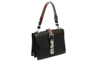 PRADA Leather Handbag Shoulder Bag Women's Black & Red