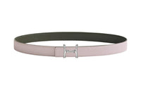 HERMES Classic Logo Mors H Silver Smooth Buckle Calfskin Double-Sided Leather Belts Women's Pink Width 24mm
