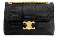 CELINE Crocodile Leather Shoulder Bag Crossbody Bag Medium Size Women's Black