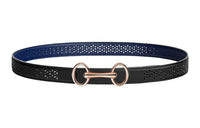 HERMES Heritage Buckle & Double Sided Swift And Epsom Calfskin Leather Belts Women's Black/Sapphire Blue Width 2.4cm