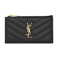 SAINT LAURENT CASSANDRE Lambskin Card Holder Women's Black