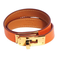HERMES Calfskin Wristbands Women's Orange