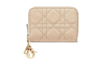 DIOR Lady Dior Lambskin Coin Purse Wallet Trumpets Women's Sand