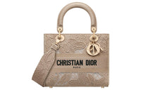 DIOR Lady D-Lite Embroidery Dior Bag Shoulder Bag Crossbody Bag Handbag Medium Size Women's Beige