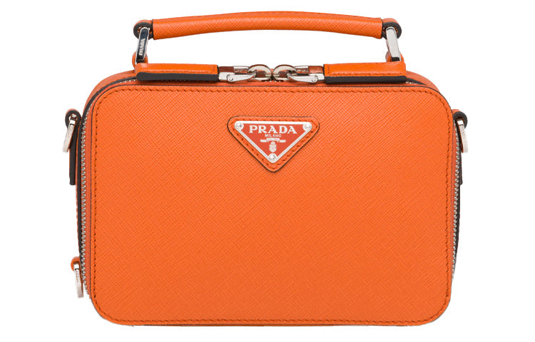 PRADA Brique Leather Handbag Shoulder Bag Crossbody Bag Men's Orange