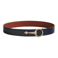 HERMES Calfskin Leather Belts Men's Dark Blue Brown Width 3.8CM
