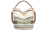 CELINE Suede Stripes Fabric Shoulder Bag Crossbody Bag Handbag Women's White