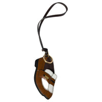 MIU MIU Leather Keychain Charm Bag Accessory Women's Cognac Mixed White