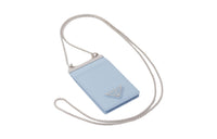 PRADA Brushed Leather Card Holder Women's Light Blue