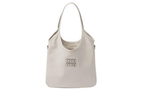 MIU MIU Leather Tote Bag, Shopping Bag, Handbag Women's Chalk White