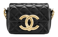 CHANEL 23P SS Shiny Lambskin Shoulder Bag, Crossbody Bag Small Size Women's Black