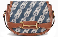 CELINE Triomphe Cow Leather Saddle Bag Handbag Shoulder Bag Unisex Blue
