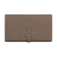 HERMES New H Passant Epsom Calfskin Wallet Women's 18 Etoupe Elephant Gray