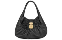 MIU MIU Leather Handbag Shoulder Bag Women's Black