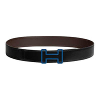 HERMES Calfskin Leather Belts Men's Black/Brown Width: 3.8CM