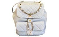 CHANEL Shiny Calfskin Backpack Small Size Women's Gray Blue